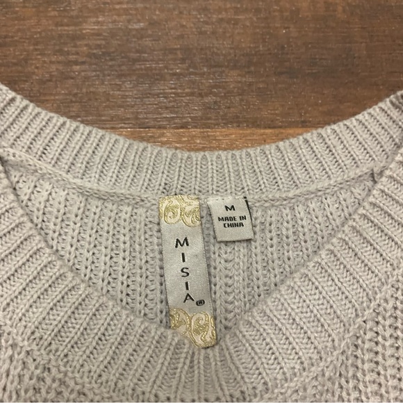 MISIA Striped Color Block Knit Sweater Womens Size M Gray Pink Button Back - Picture 10 of 11